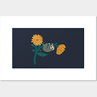 Happy sloths & giant daisies - Mustard Posters and Art